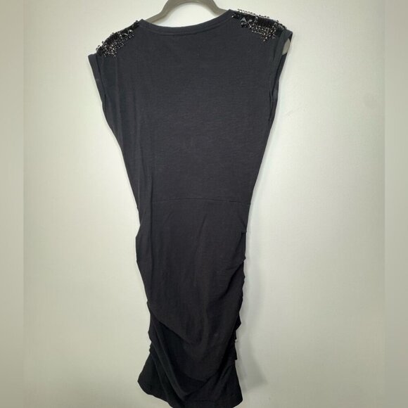 Maje Black Jersey Dress – Embellished Shoulders, Size 1 - Picture 5 of 11